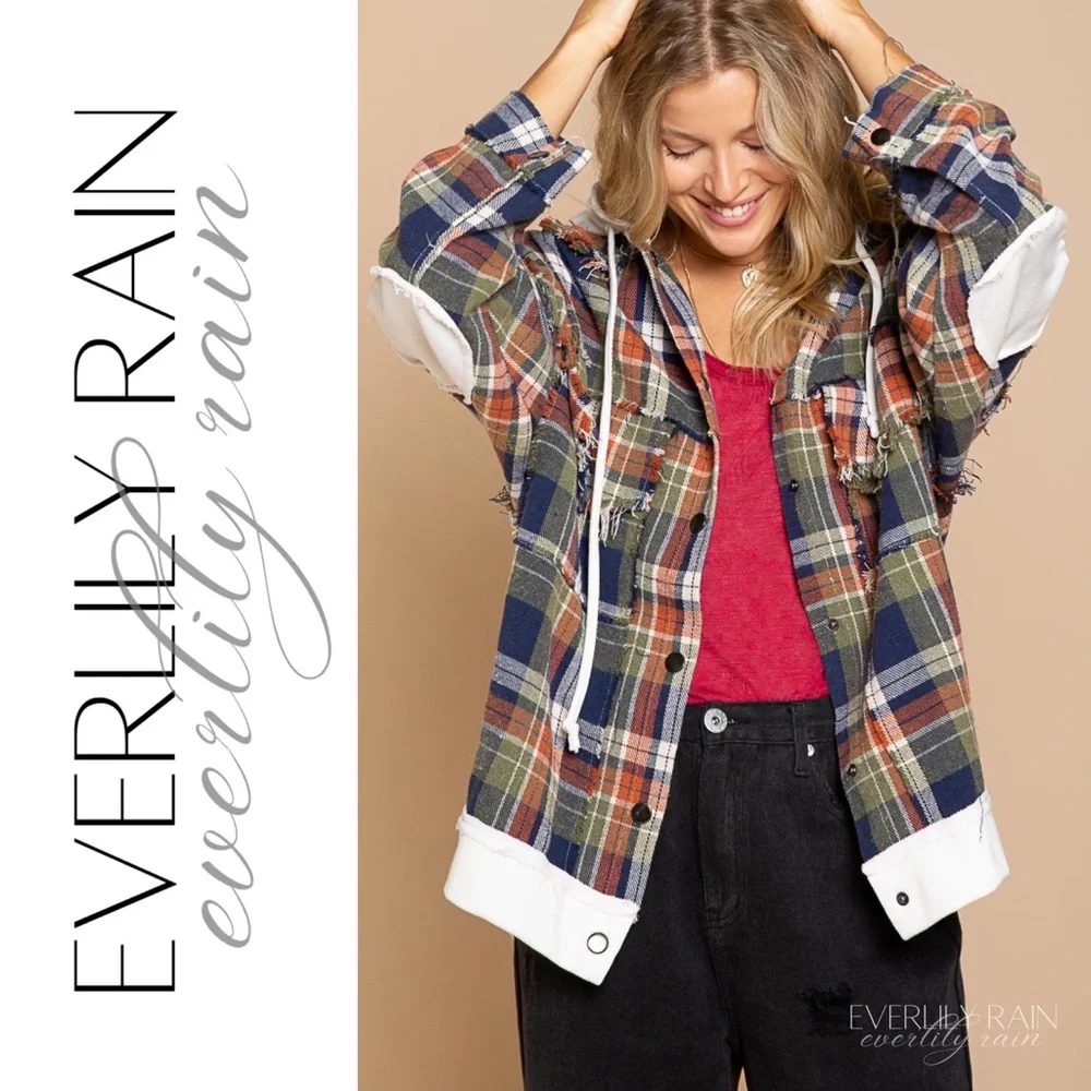 POL Plaid Hooded Shirt Jacket - Picture 8 of 14